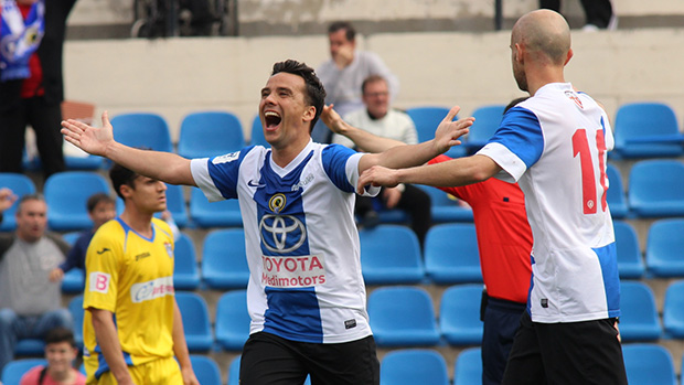 Quero celebra el único tanto anotado con el Hércules CF